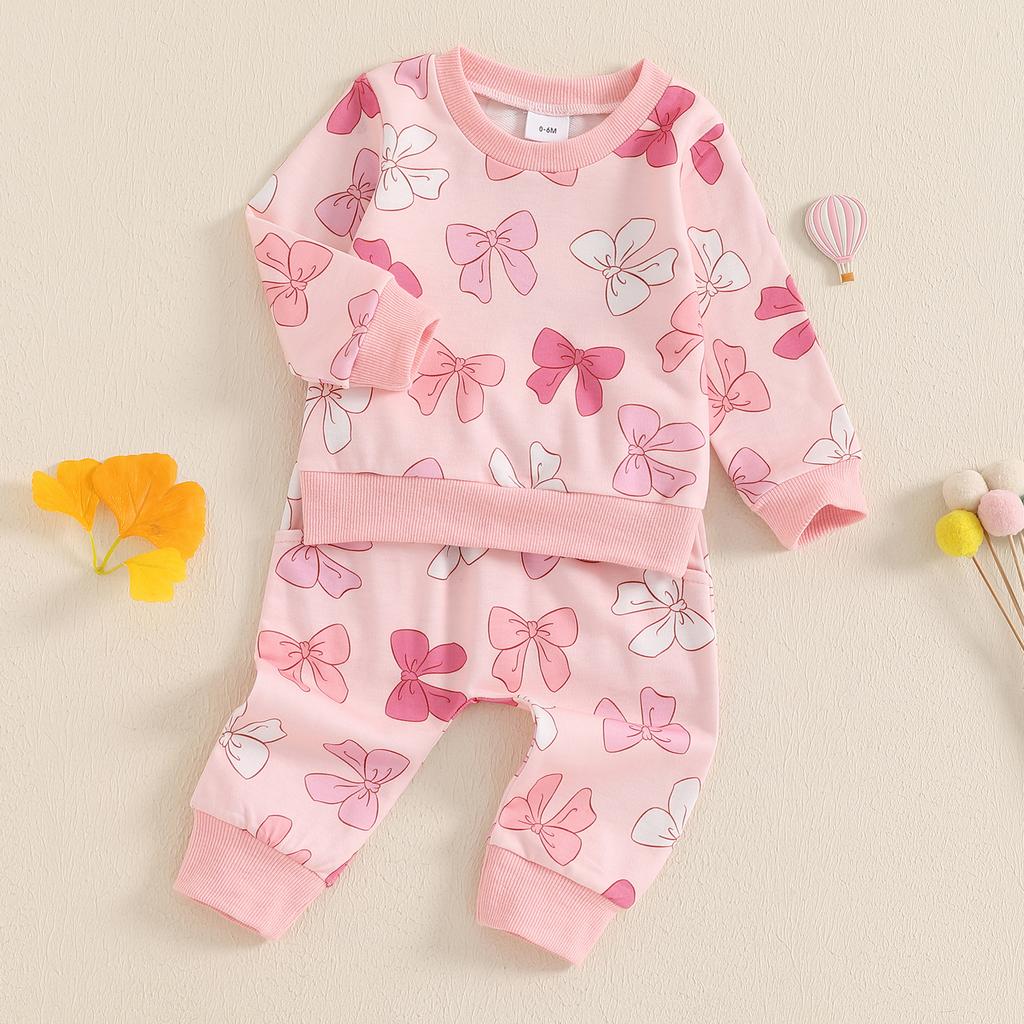 Little Girls 2ks podzimní soupravy s dlouhým rukávem, kulatým výstřihem, potiskem topy, stahovací šňůrkou, kalhoty 