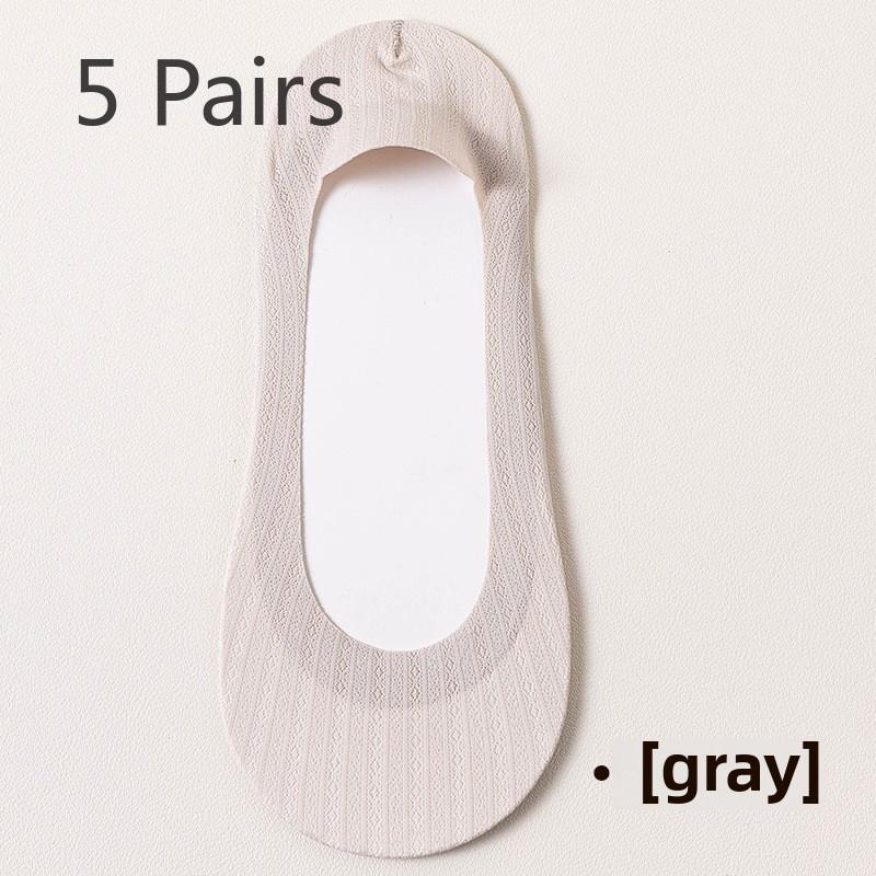 5 Pairs of Boat Socks for Women Summer Mesh Ultra-thin Shallow Mouth Invisible Socks for Women Silicone Non-slip with Socks