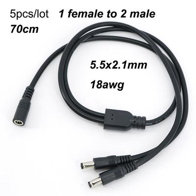 5 vnt. ilgas 70 cm 1 moteriškas į 2 būdus vyriškas 18AWG 12V DC maitinimo šaltinio skirstytuvas Kištukinis jungiklis Kameros laidas 5,5x2,1 mm adapteris