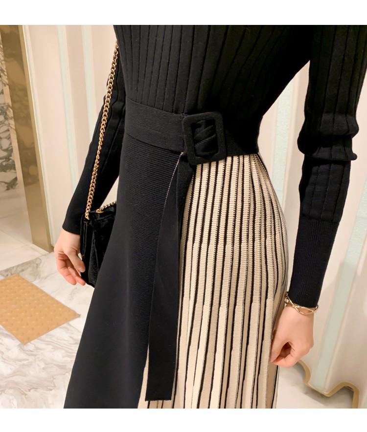 2025 Korean Lace-Up Waist Knit Sweater Dress