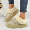 Fashion Luxury Sequined Fabric Non Slip Snow Boots Women 2025 Winter Comfort Fur Thick Bottom Ankle Boots Warm Short Plush Booties