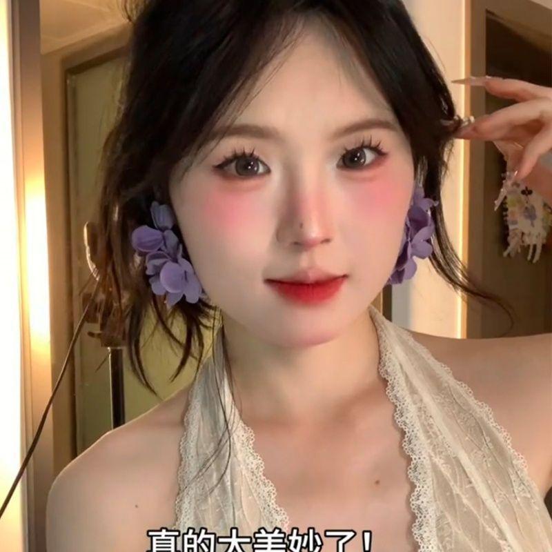Fabric Flower Fringed Earrings Niche Atmosphere Temperament Earrings Fashion Versatile High-end Earrings