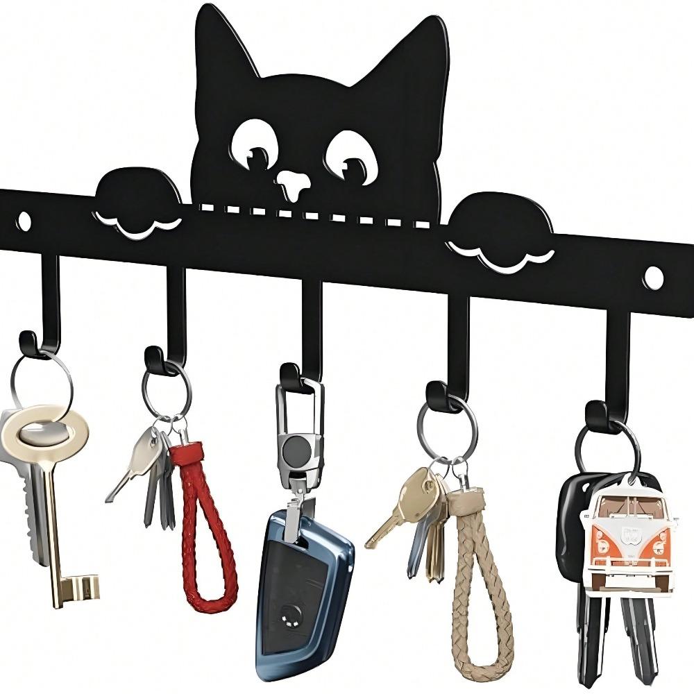Wall Mounted Metal Key Holder with 5 Hooks, Modern Entryway and Living Room Storage Solution