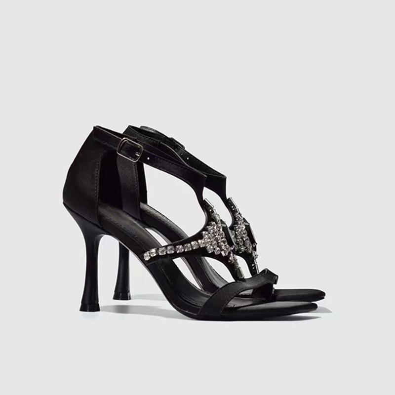 Fashion Luxury Gemstones Rhinestones Narrow Band Women Gladiator Sandals Fashion Ankle Strap Thin High heels Summer Party Shoes Sandals