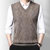 Heren gebreid vest herfst winter V-hals geometrische ruit effen kleur warm winddicht zacht casual mannelijk vest mouwloos top