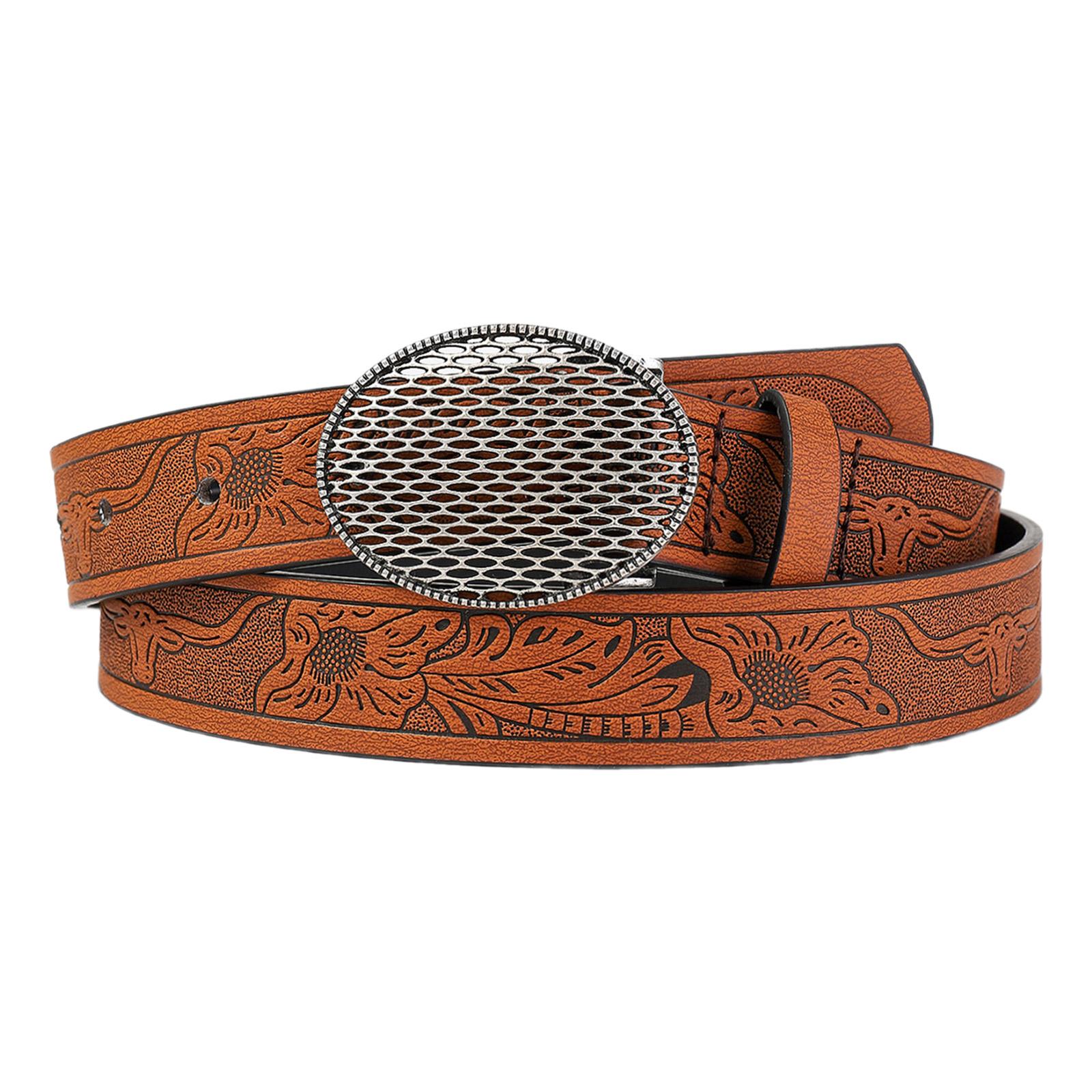 

Поясной ремень с гравировкой пряжка для ковбоя-девушки-ковбоя с цветочным винтажным ремнем для горячей девушки WaistChain PU сексуальная крупная пряжка A