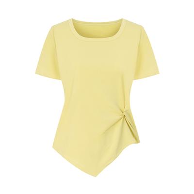 SELLY'S Asymmetrical Point Round Neck Short Sleeve T-Shirt_I6B-Cts002