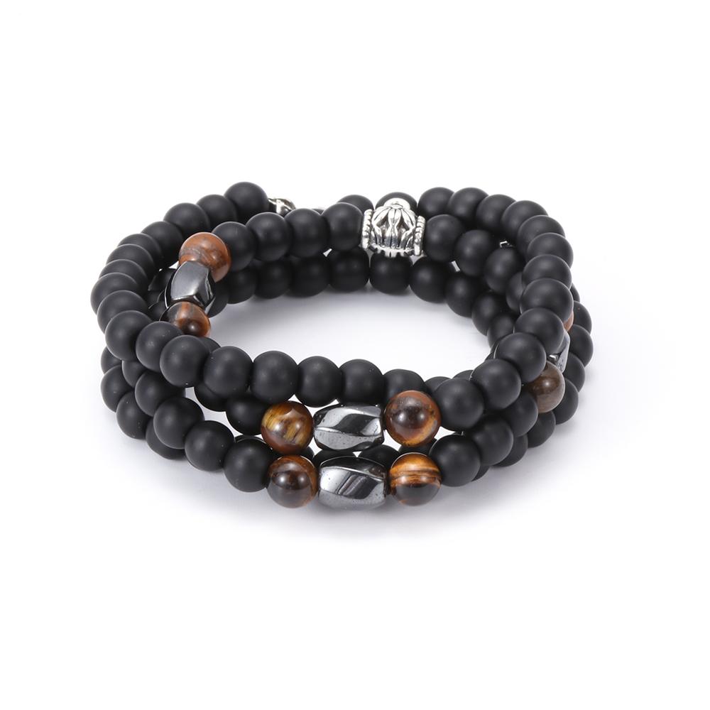 Handmade Gift for Men Jewelry Bead Necklace Healing Balance Hematite Stone Volcanic Rock