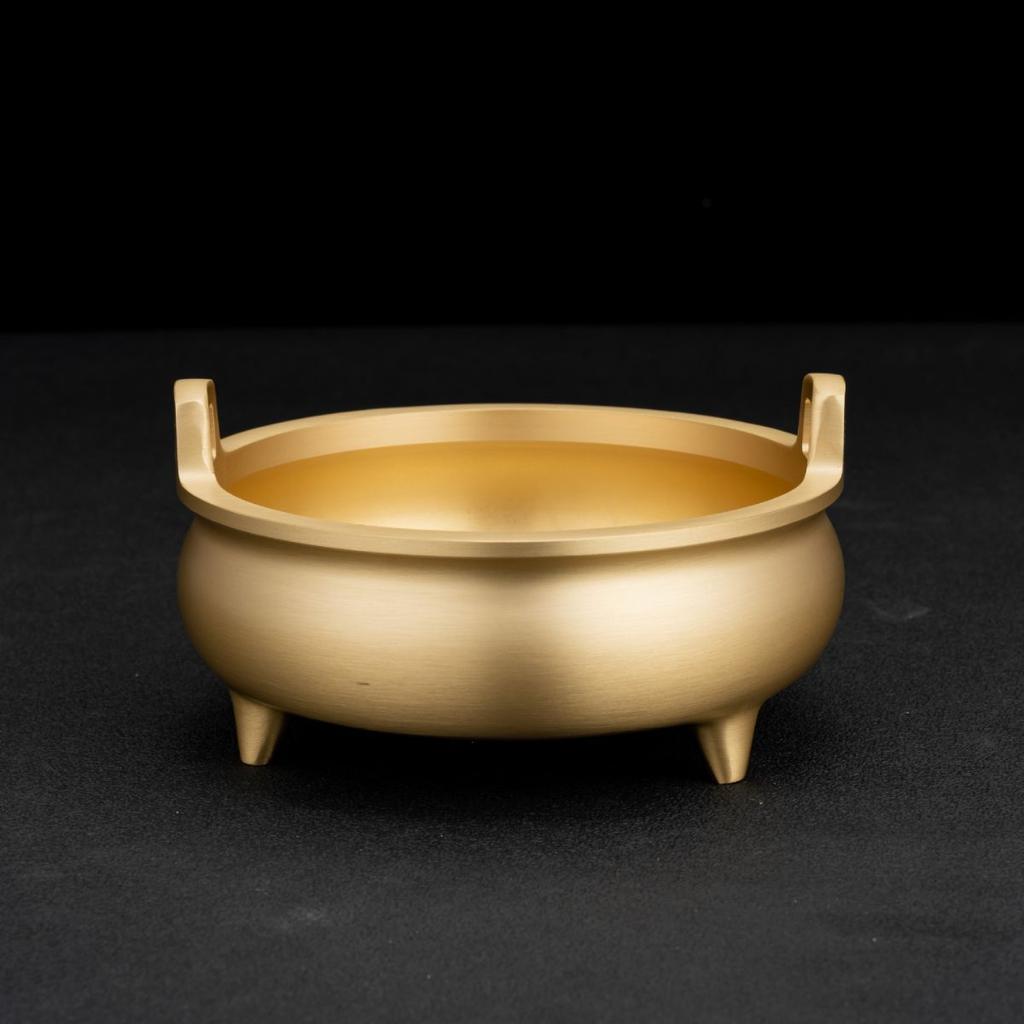 Brass Plain Three-Legged Incense Burner with Straight Ears, Household Stick Incense Burner for Indoor Worship, Chinese Style Craft & Gift