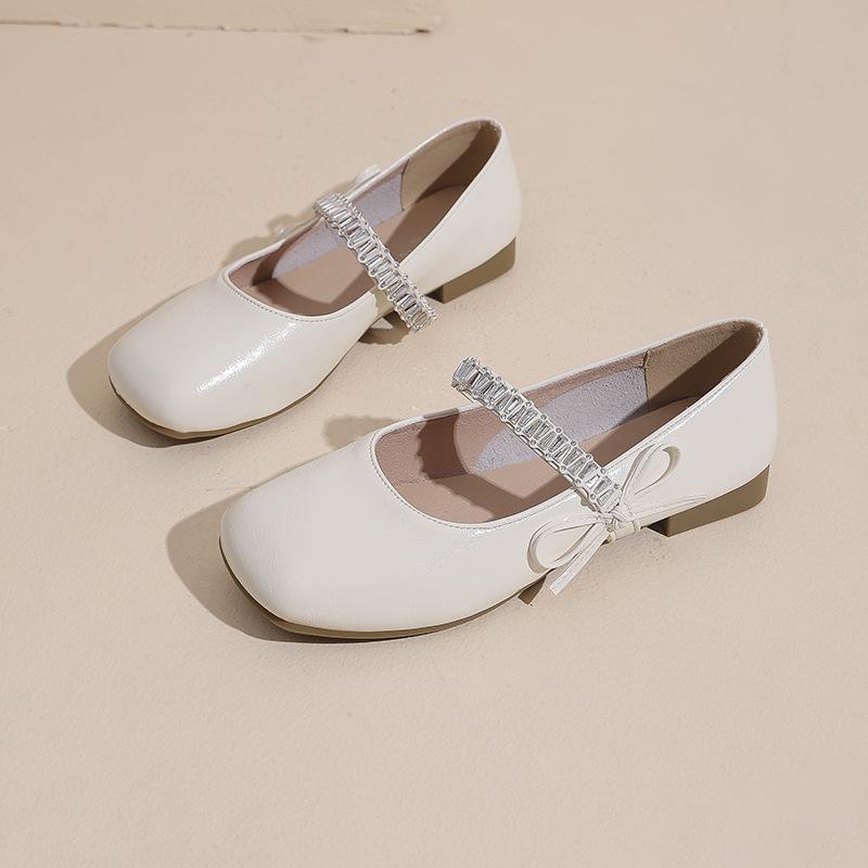 French rhinestone silver Mary Jane single shoes women's 2025 autumn new small leather shoes with skirt thick heel evening shoes