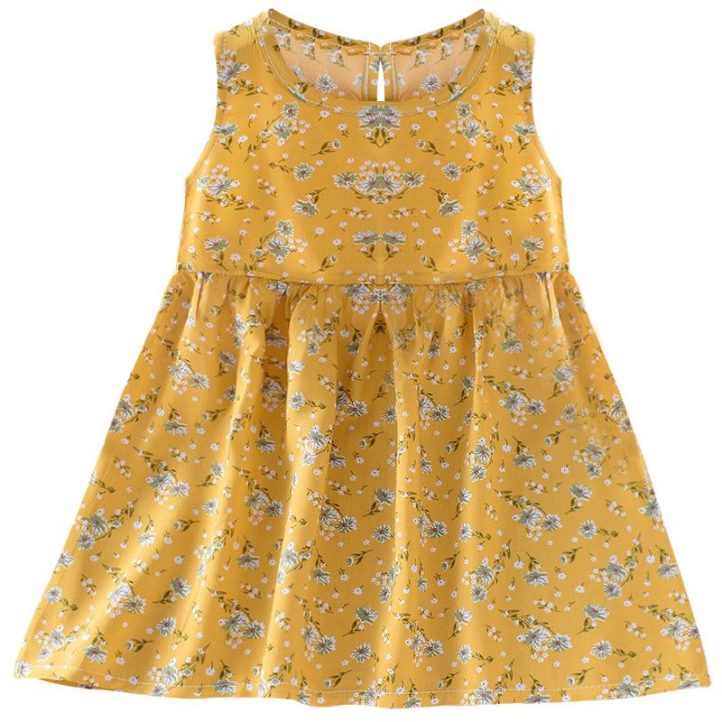 Girls' Floral Summer Princess Beach Dress, Cotton Silk Tank, A-line Skirt