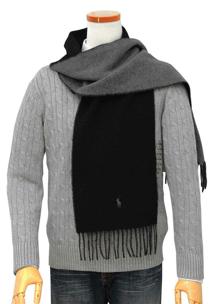 POLO RALPH LAUREN Reversible Scarf PC0455 and Scarf Polo Black x Gray One Size Fits All One-Point Men's Women's [Used]