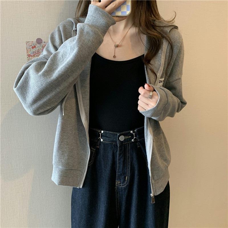 Waffle thin sweater women's new early new loose versatile trendy brand hoodie jacket