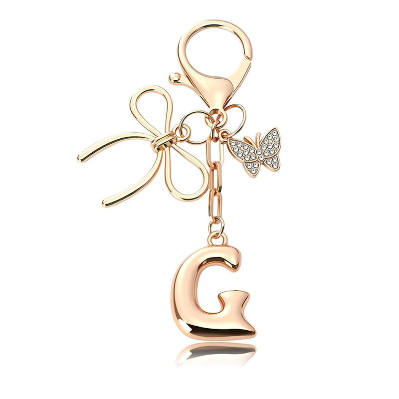 Chaveiro Fashion Borboleta Letra A-Z Feminino Menina Brilhante Fofo Mochila Chave de Carro Acessórios Cordão Pingente de Metal com Letra Presente