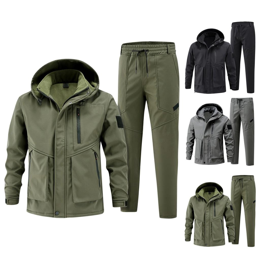 Pánský outdoorový oblek s bundou Pánský plus sametový mrazuvzdorný větruodolný voděodolný teplý cyklistický horolezecký oblek Outdoorový oblek