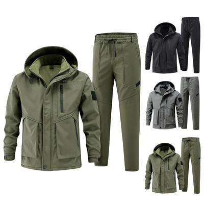 Men's Outdoor Jacket Suit Men's Plus Velvet Cold Proof Windproof Waterproof Warm Cycling Mountaineering Suit Outdoor Suit