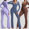 European and American Kardashian Style Yoga Bodysuit Long Sleeves One-Piece Yoga Clothes with Chest Pad Horn Tight One-Piece