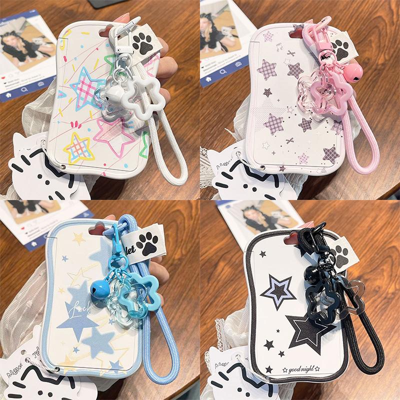 New New Student School Card Protective Cover With Star Pendant Keychain Photo Card Display Backpack Small Pendant ID Card Holder