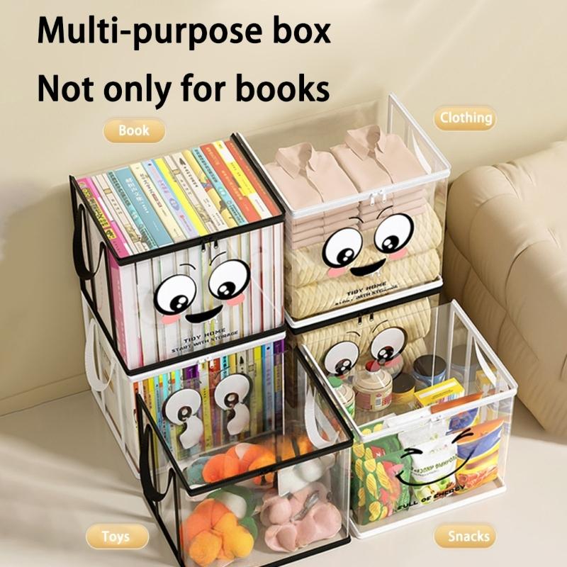 Clear PVC Book Storage Box Large Opening Design Double Handles Pliable Organiser for Home Office Classroom