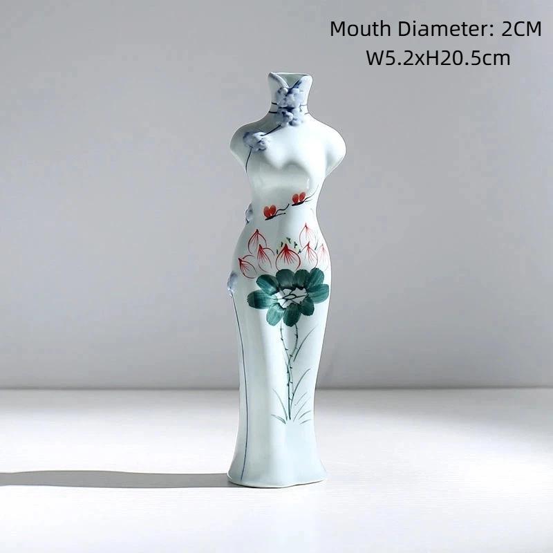 Handmade Hand-Painted Ceramic Qipao Vase – Chinese Style Home Decor Ornament