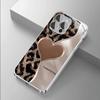 Creative Heart Leopard Print Splicing Electroplated Phone Case For Samsung Galaxy S25 S24 S23 Ultra Plus FE Tempered Glass Cover
