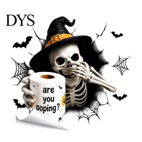Waterproof PVC Bathroom Art Halloween Toilet Seat Cover Stickers, Scary 3D Crack Ghost Skeleton Cute Lid Wrap Tank Decals, Horror Wall Sticker