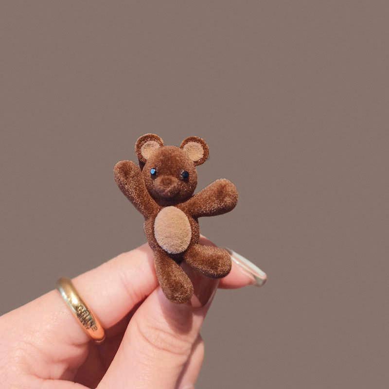 Korean Cute Brown Flocked Bear Hair Clip for Bangs