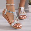 Summer Fish Mouth Wedge Heel Casual Large Size Bohemian Elastic Band Rhinestone Sandals Women