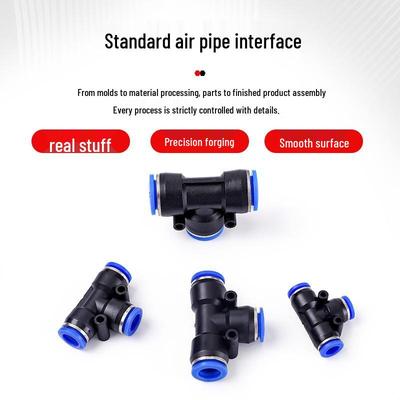 Three-Way T-Type Pneumatic Quick-Insert Air Hose Connector (PE6/8/10/12) for Air Pumps and Compressors