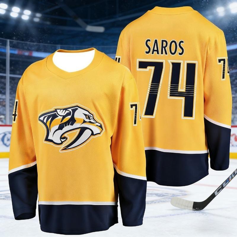 2026 Men's Ice Hockey Jersey 3D Printed Animal Logo Moisture-Wicking Quick-Drying Gold Color Long-Sleeved T-Shirt Kids
