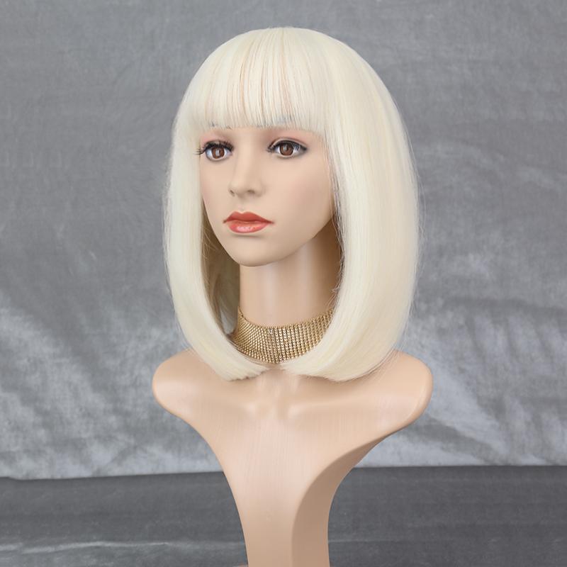 MERISIHAIR Women Short Straight Bob Brown Wig with Bangs Synthetic Fiber Shoulder Length Natural Brown Daily Wear Wig