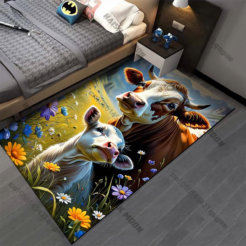 Kuh und Kalb in der Natur Teppich Yoga Wohnzimmer Zimmerdekoration Kinder Krabbelmatte Fußmatte Bereichsteppich Spielmatte