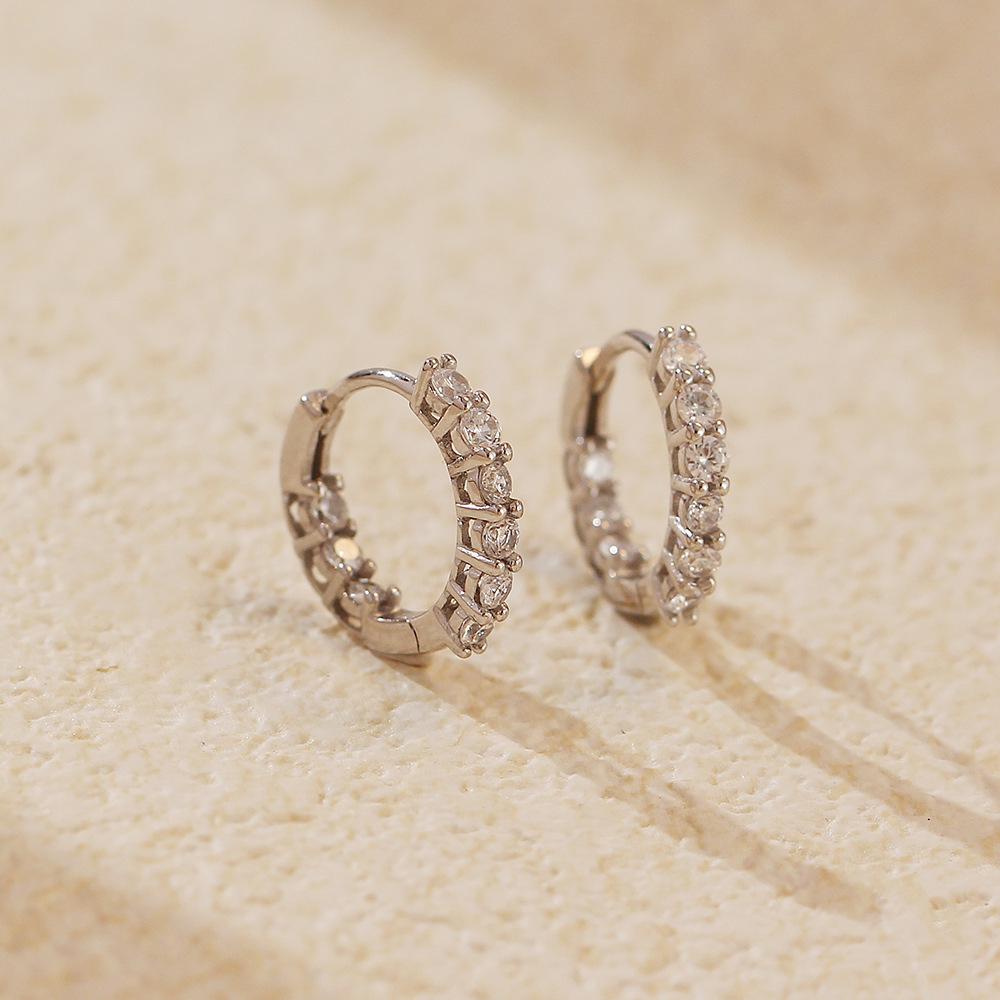 European Luxury S925 Sterling Silver Stud Earrings with Single Row Zirconia Diamonds