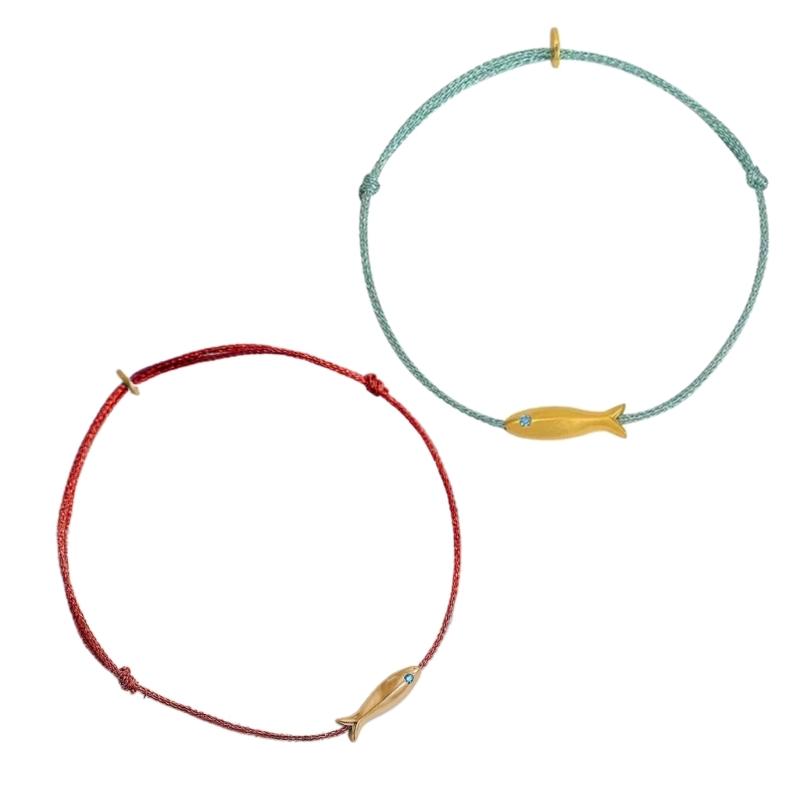 

2 Pcs Cute Gold Fish Anklets Bohemian Redness Blue Rope Leg Foot Chain Beach Jewelry Fashion Foot Decorations for Women Girl 1