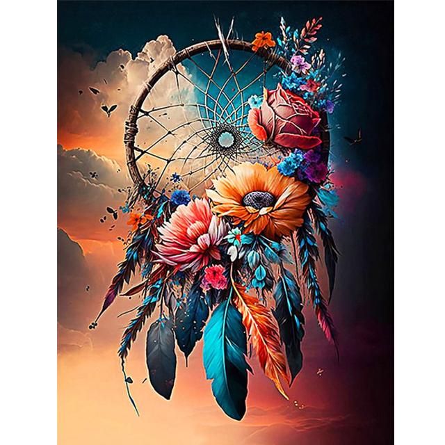

2023 Новая Алмазная вышивка Ловец снов Фэнтезийный пейзаж 5D алмазная живопись перо цветок мозаика вышивка крестиком домашний декор U66 round 40x30cm дубильная кора