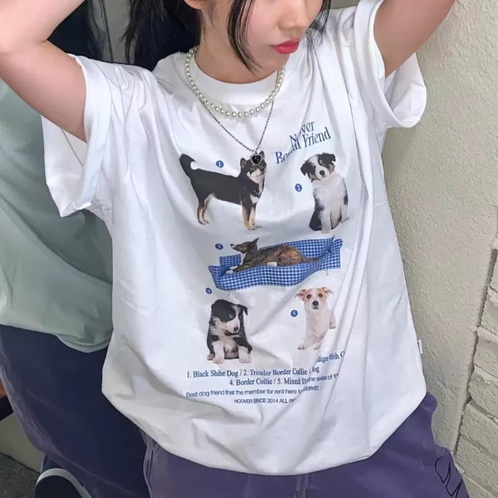 

1102Dog Kawaii Graphic Shirt Ulzzang Unisex Fashion Harajuku Streetwear TShirt Grunge Y2k Women Clothes Y2k Top S