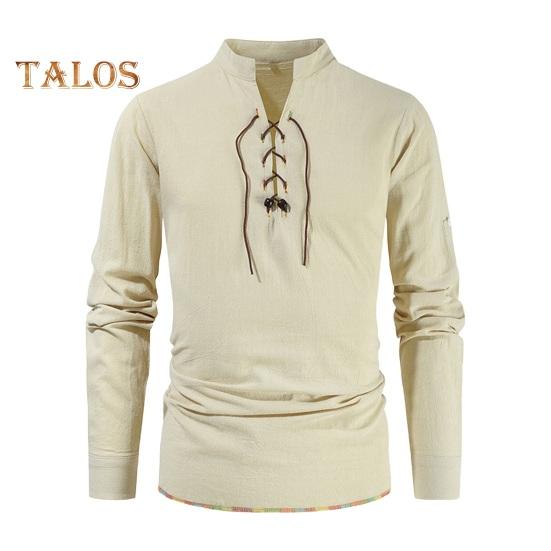 

Весна Осень Мужская Рубашка На Шнуровке Воротник-стойка Длинные Рукава Однотонный Цвет Свободный Ретро Средневековый Средневековый Средней Длины Повседневный Офисный Топ S бежевый