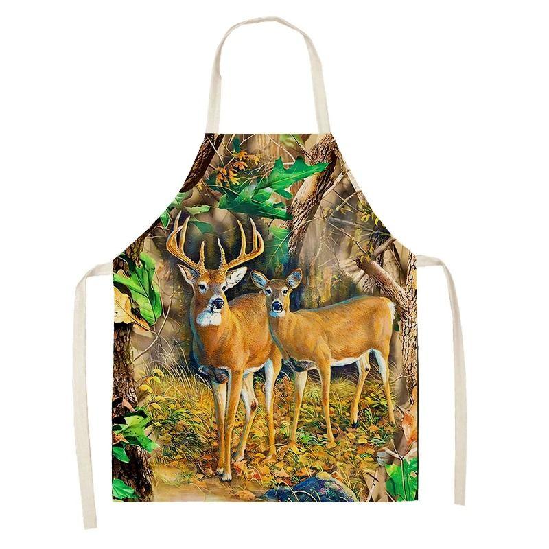 Natural Landscape Elk Pattern Apron Adult Sleeveless Kitchen Cleaning Home Chef Baking Waist Bib