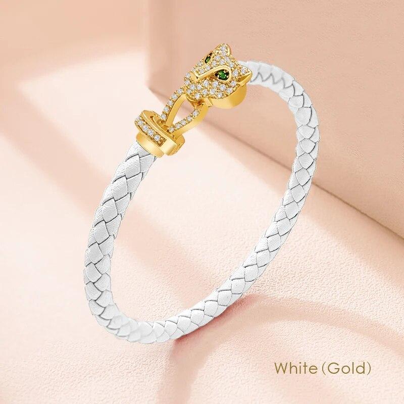 Bracciale in Corda Lavorata a Maglia con Fibbia a Ferro di Cavallo per Donna, Set con Squisiti e alla Moda Gioielli Zirconi Regalo