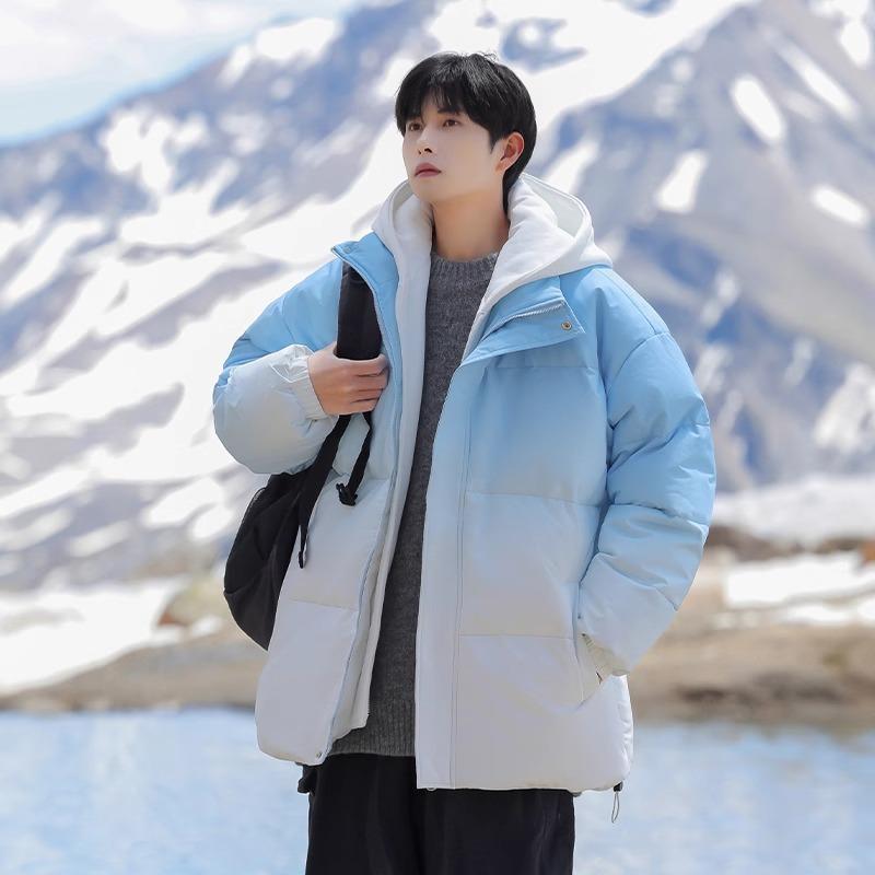 Fake two pieces of gradual change cotton-padded coat men's winter new loose tide brand high street casual warm cotton clothes hooded