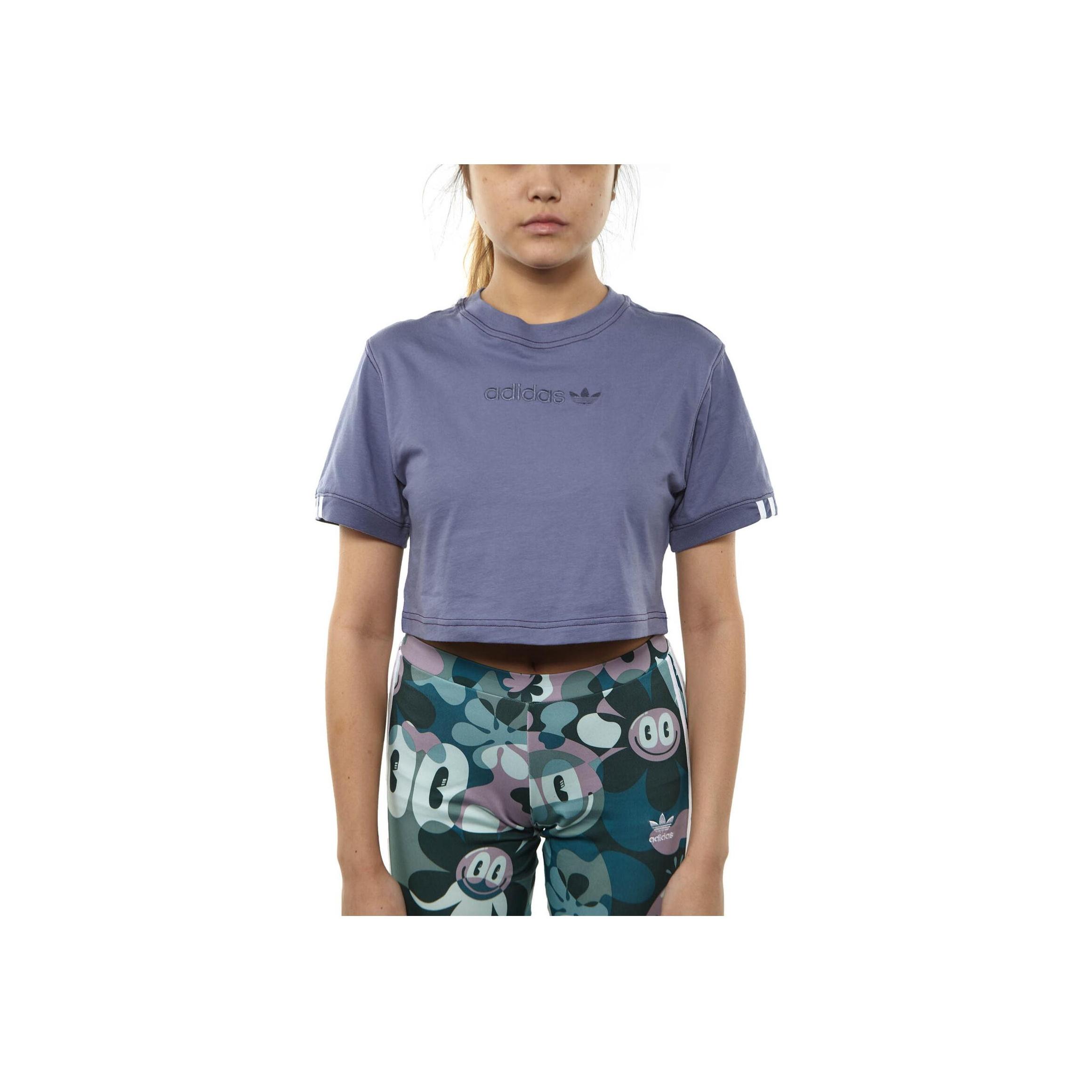 

Adidas Футболка с круглым вырезом и принтом букв логотипа, короткий рукав, женская футболка, фиолетовая DU2350-RAWIND S