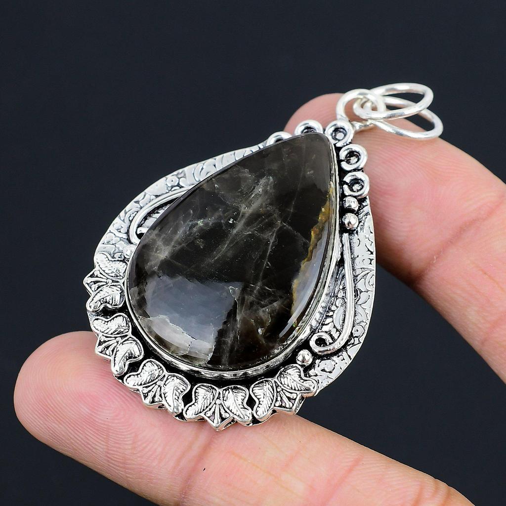 Daughters Day Sale 925 Sterling Silver Pear Fume Agate Gemstone Mother Pendant