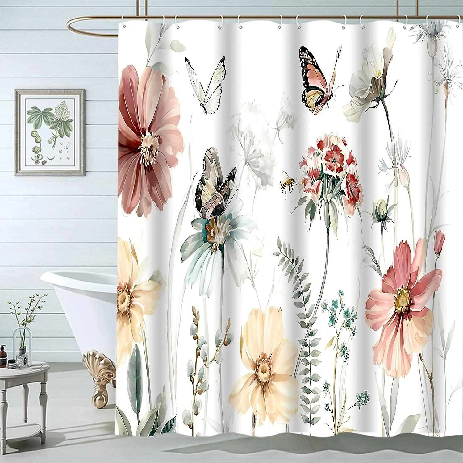

Shower Curtain With Flower, Farm Fall Teal Raleigh Bird Colorful Flowers Interesting Animal Watercolor Shower Curtain Bathroom 90x180cm-35x70in