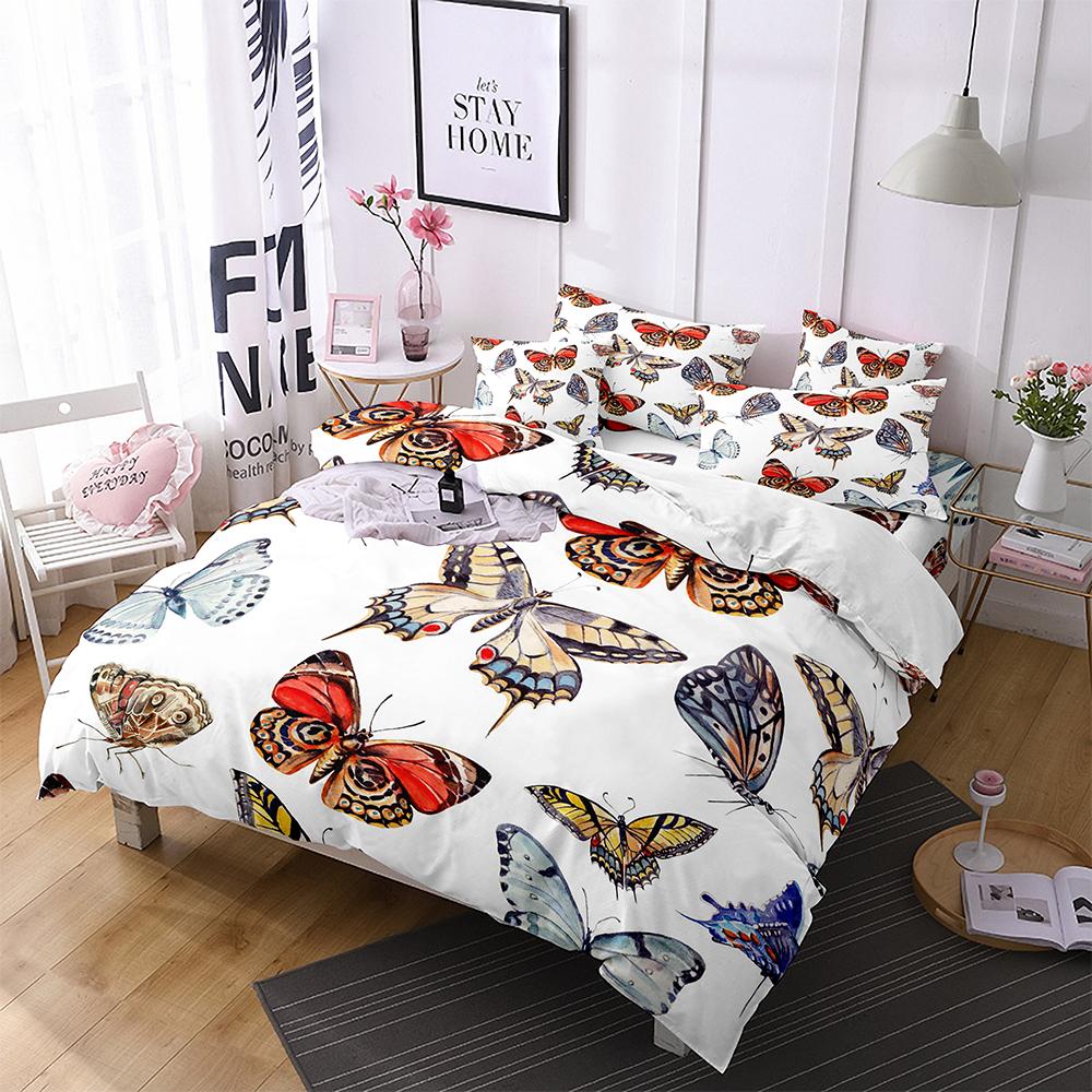 Butterfly Bedding Set 3D Flower Duvet Cover Quilt Cover with Zipper Queen Double Microfiber Comforter Set Kid Girl ChristmasGift
