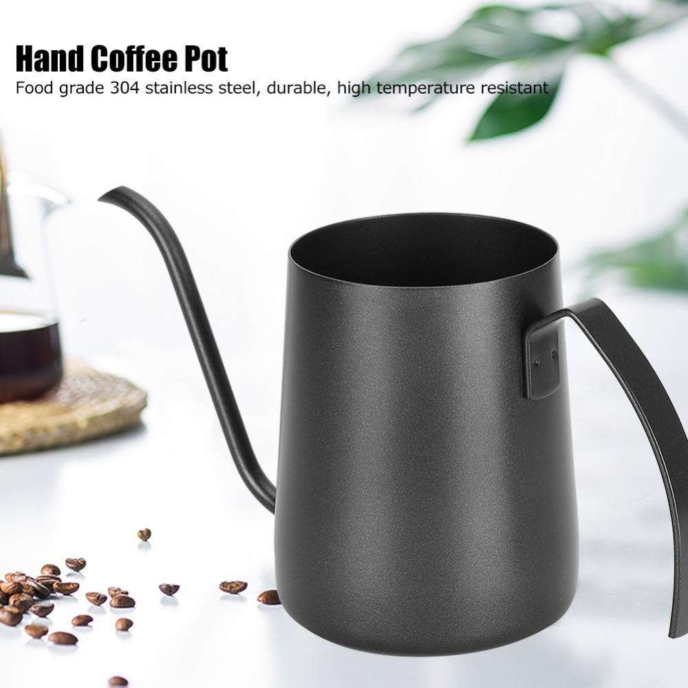 304 Rostfritt Stål Lång Pip Kaffepanna Fin Spetsig Pip Häll Över Vattenkokare Kaffebryggning