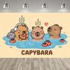 Lindo Fondo Temático de Fiesta de Capibara y Conejo de las Indias, Pancarta con Estampado de Pastel y Globos de Colores para Decoración de Fiesta Infantil