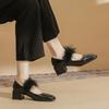 53310 [sheepskin] silver high heels women's 2025 new square head Mary Jane shoes thick heel Mao Mao single shoes