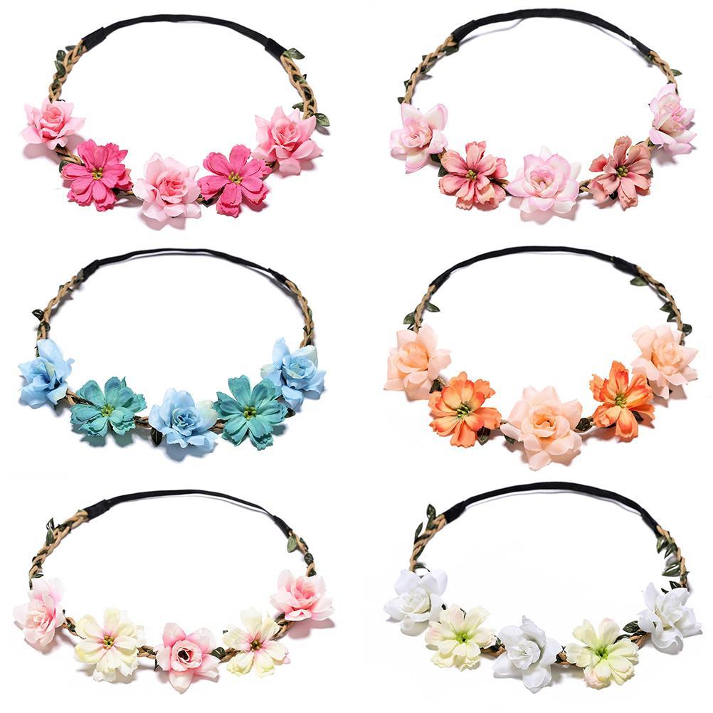 

6 шт. Цветочные повязки на голову для невесты Цветочная корона Повязка на голову для девочки Цветочный венок Эластичные аксессуары для волос Assorted Color