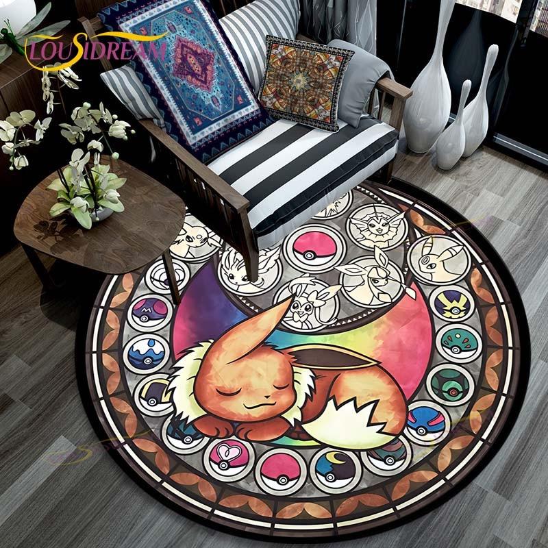 Oturma odası halısı Pikachu Karikatür Pokemon 3D Yuvarlak Paspaslar Sehpa Ev Çocuklar Zemin Halı Kaplama Kaymaz Alan Kilim