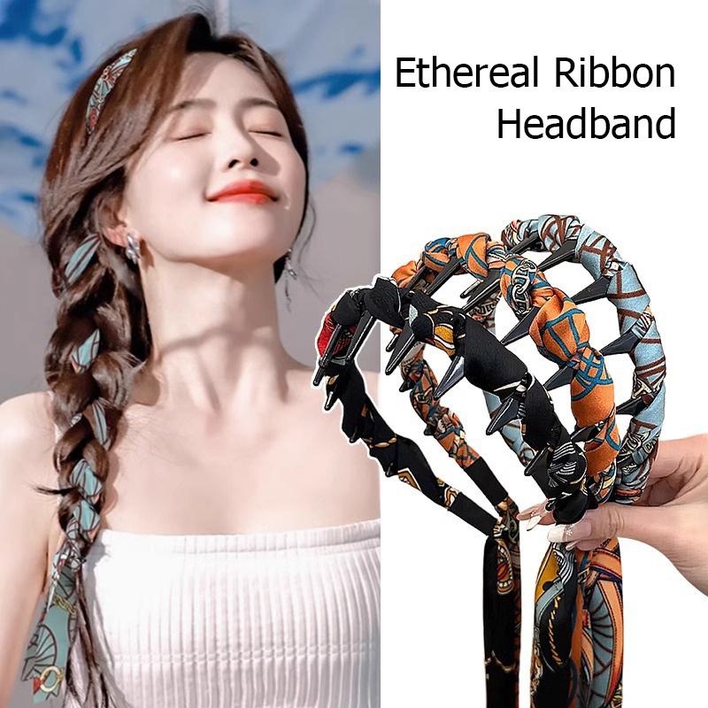 Ribbon Comb Headband, Vintage Wave Headband With Floral Ribbon & Comb - Reversible High Crown Effect Hairband